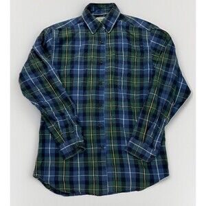 LL Bean Men’s Flannel Shirt Small Reg Green Navy 100% Cotton Outdoors Y2K Style